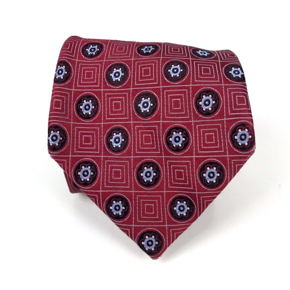 JoS. A. BANK Signature Collection Tie Red Foulard Geometric 100% Silk Necktie - Picture 1 of 9